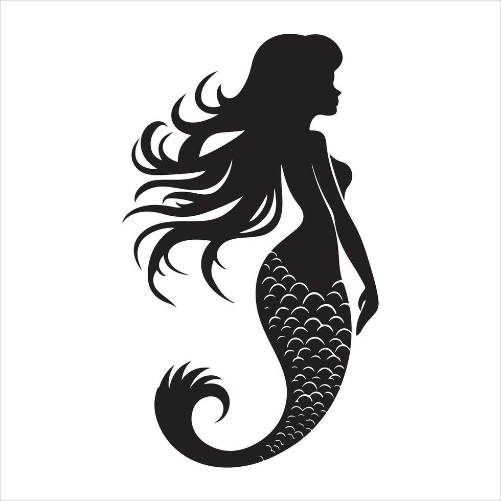 A black silhouette Mermaid symbol set vector