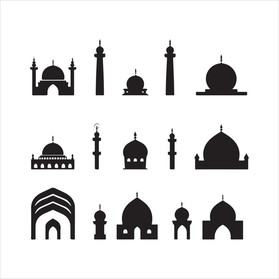 A black silhouette Islam symbol set vector