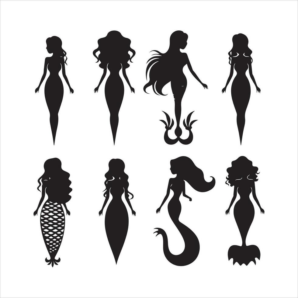 A black silhouette Mermaid symbol set vector