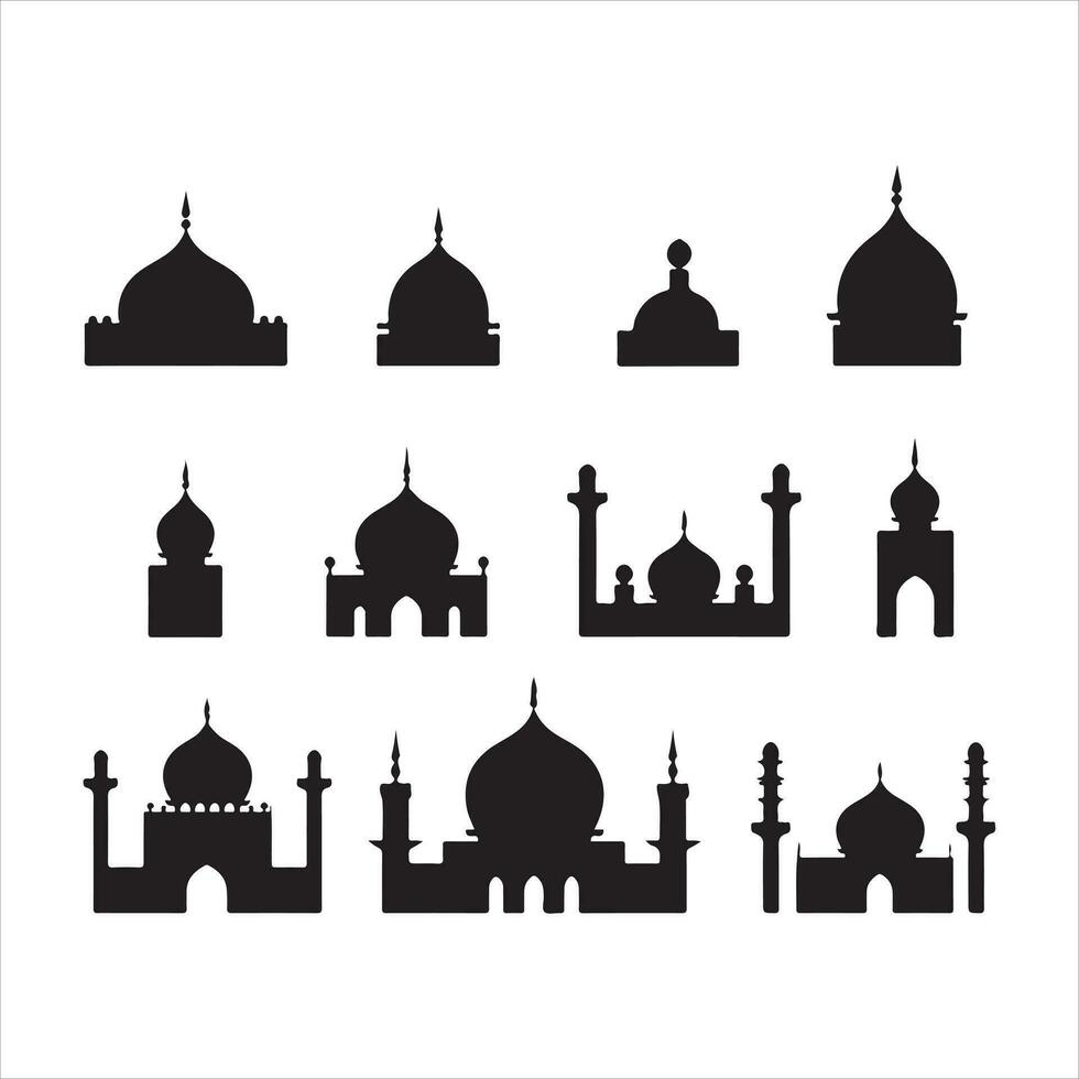 un negro silueta mezquita símbolo conjunto vector