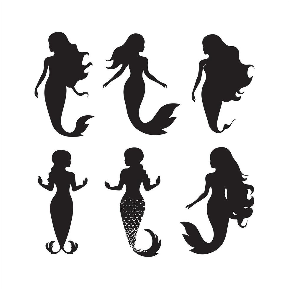 A black silhouette Mermaid symbol set vector