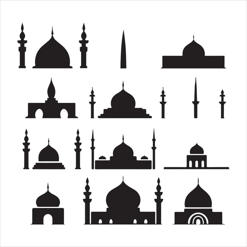 A black silhouette Mosque symbol set vector