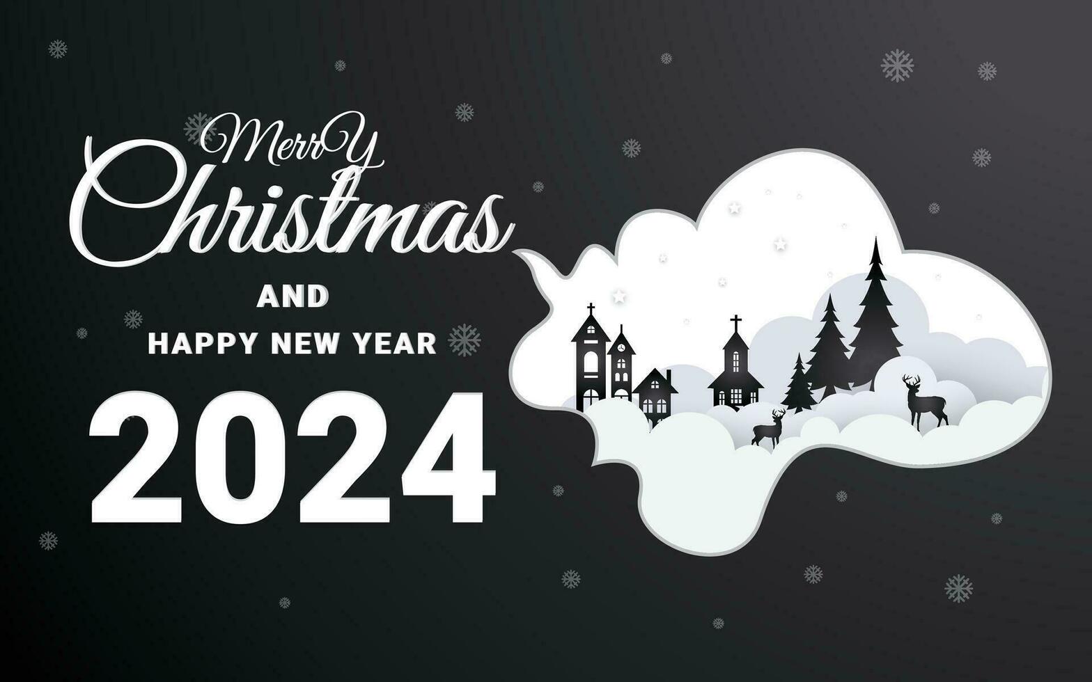 Illustration of Merry christmas and happnew year 2024 background in paper style concept vector