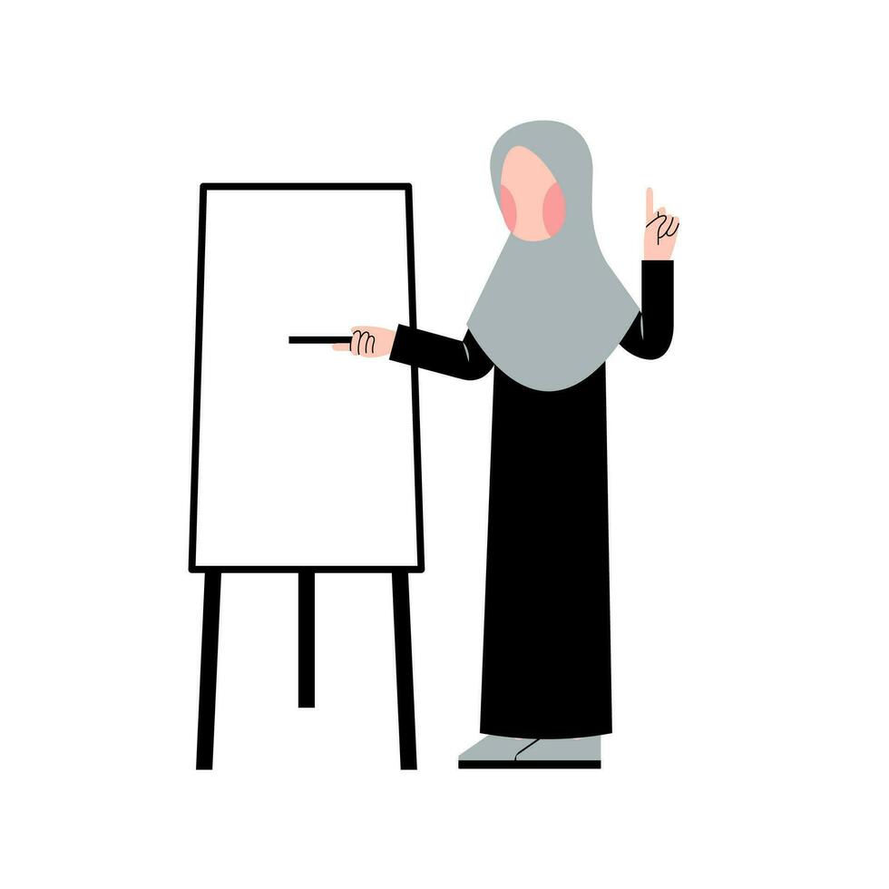 Hijab Teacher Teaching With Whiteboard vector