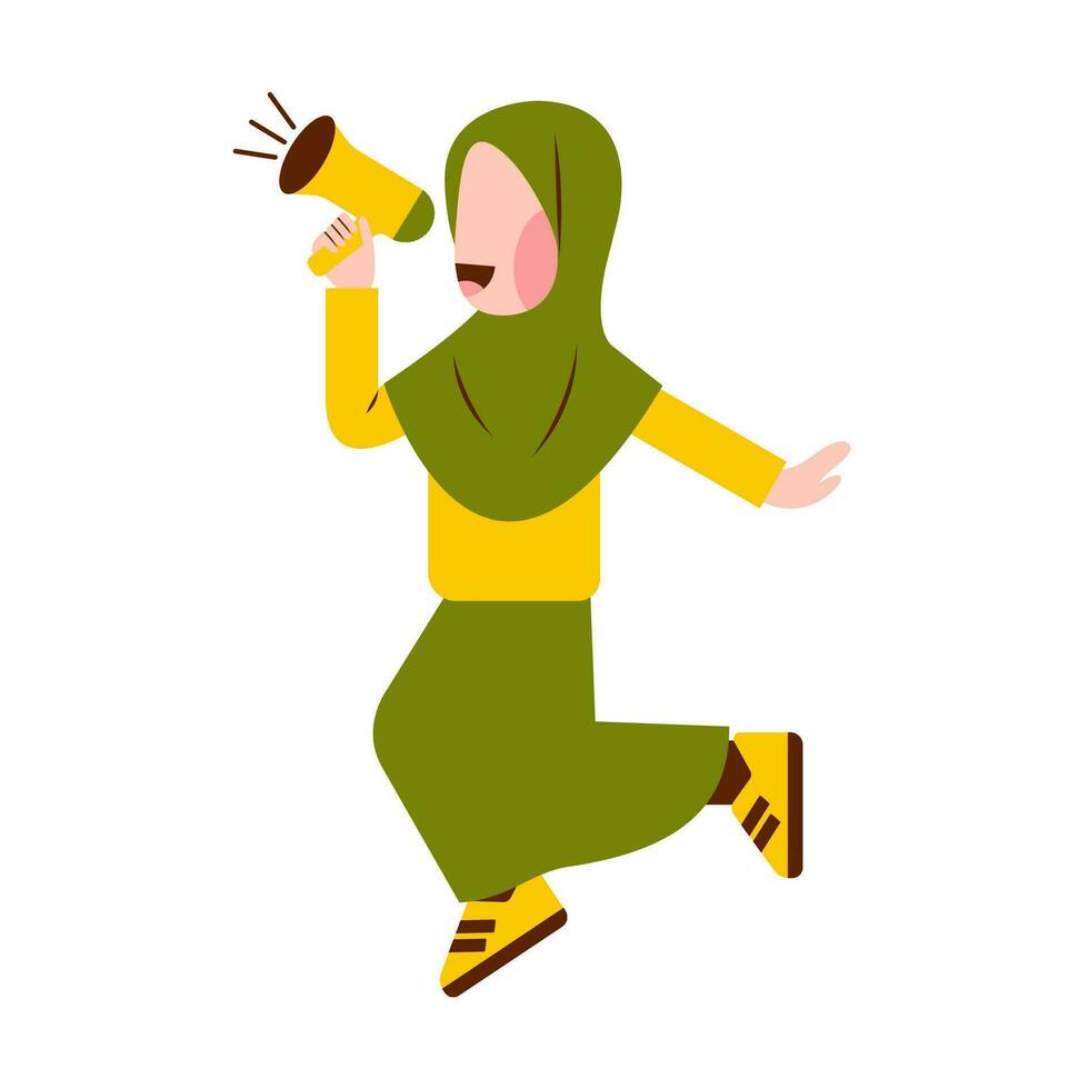 Character Of Hijab Girl Holding Megaphone vector