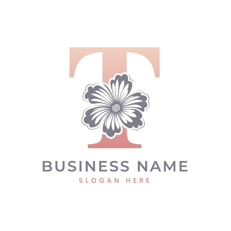 T Letter Logo with Flower. Floral T Logo Feminine Luxury Logo Design vector