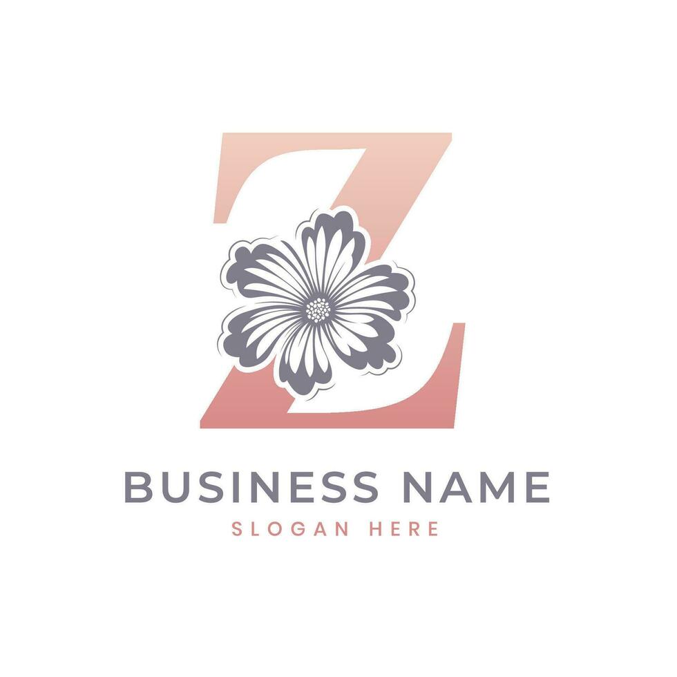 Z Letter Logo with Flower. Floral Z Logo Feminine Luxury Logo Design vector