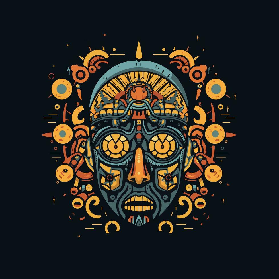 Print totem statue traditional art vector indian design face american culture