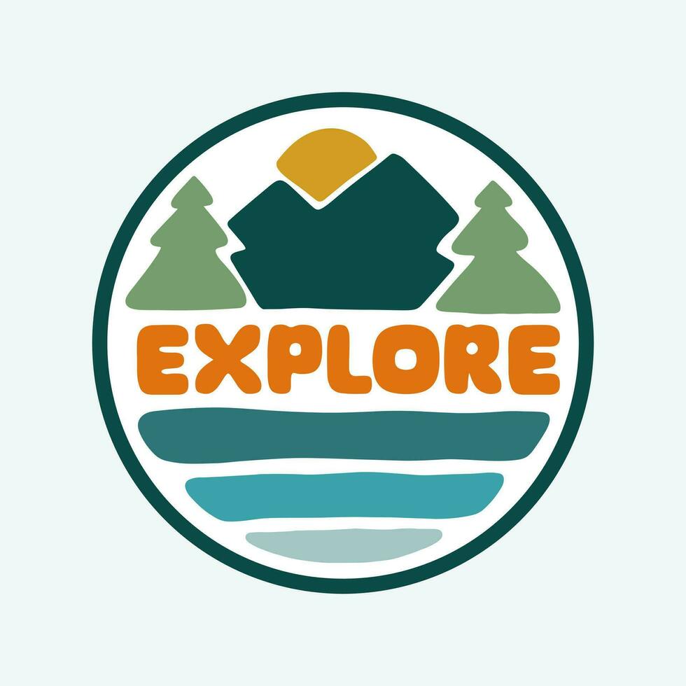 Mountain Explore Patch Badge T Shirt Design for Nature Lovers vector