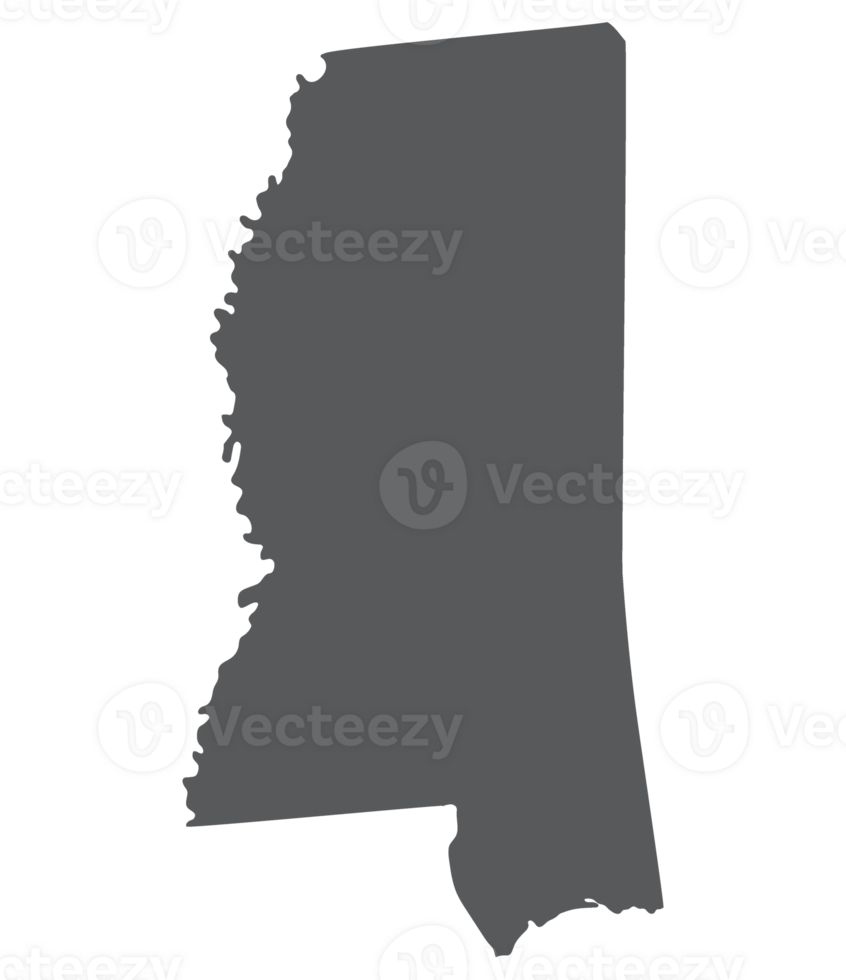 Mississippi state map. Map of the U.S. state of Mississippi. png