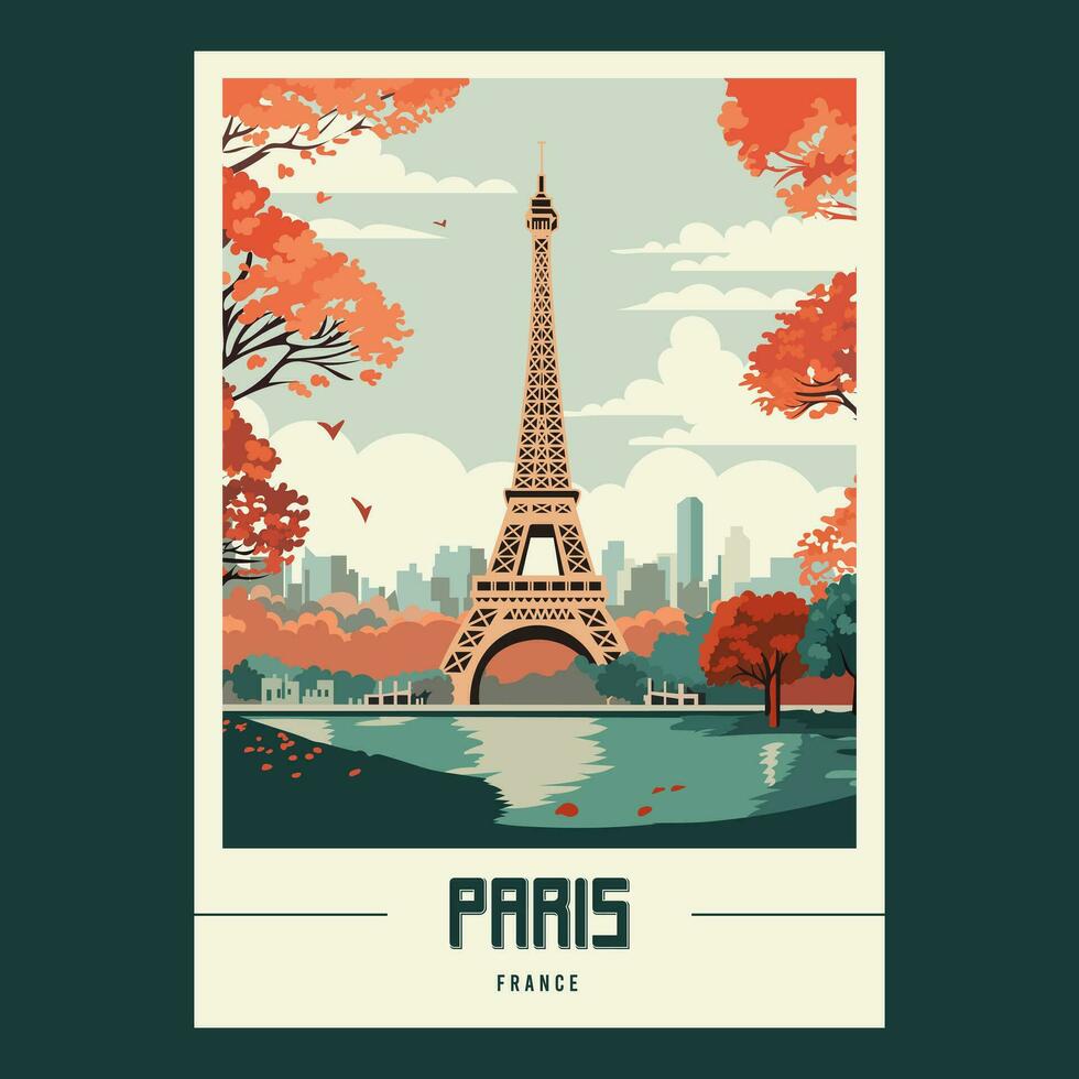 Paris France Eiffel Tower Vintage Travel Poster Vector