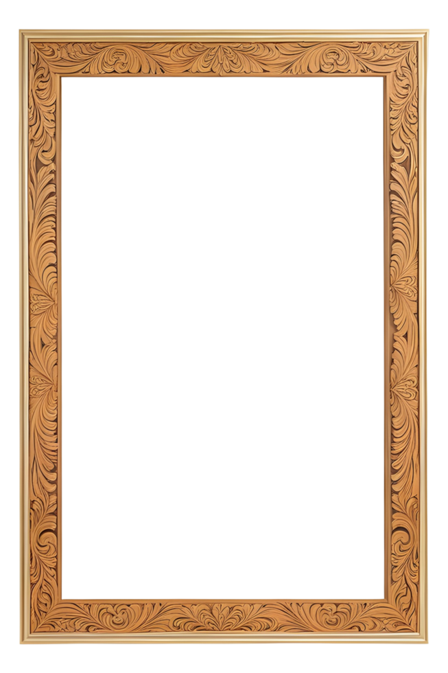 AI generated Wooden Frame With Beautiful Traditional Carvings PNG Transparent Background