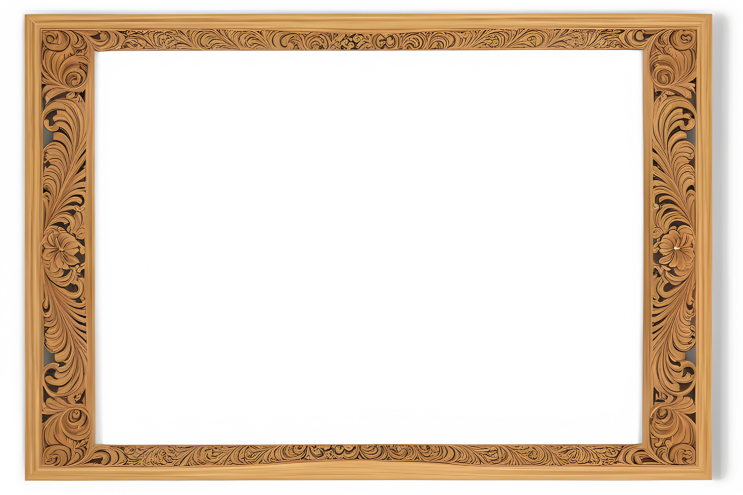AI generated Wooden Frame With Beautiful Traditional Carvings PNG Transparent Background