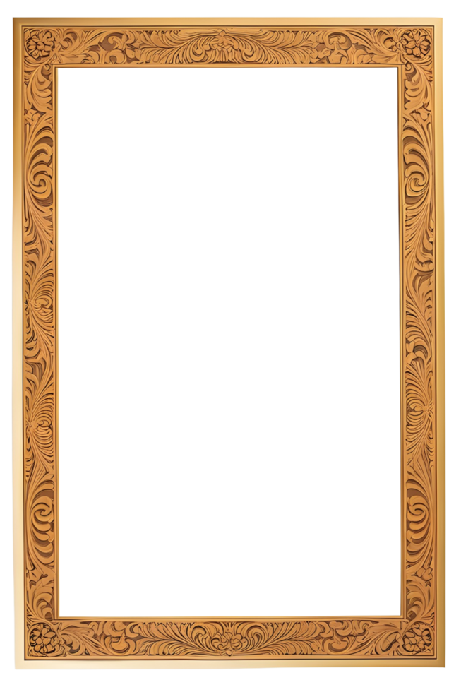 AI generated Wooden Frame With Beautiful Traditional Carvings PNG Transparent Background