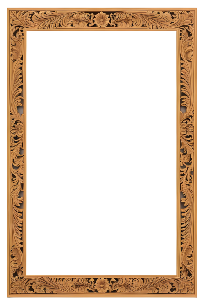 AI generated Wooden Frame With Beautiful Traditional Carvings PNG Transparent Background