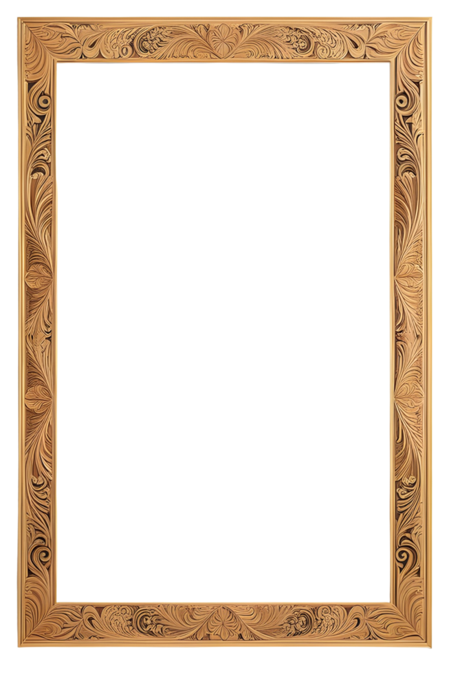 AI generated Wooden Frame With Beautiful Traditional Carvings PNG Transparent Background