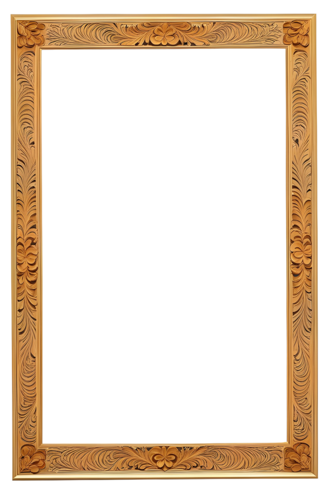 AI generated Wooden Frame With Beautiful Traditional Carvings PNG Transparent Background