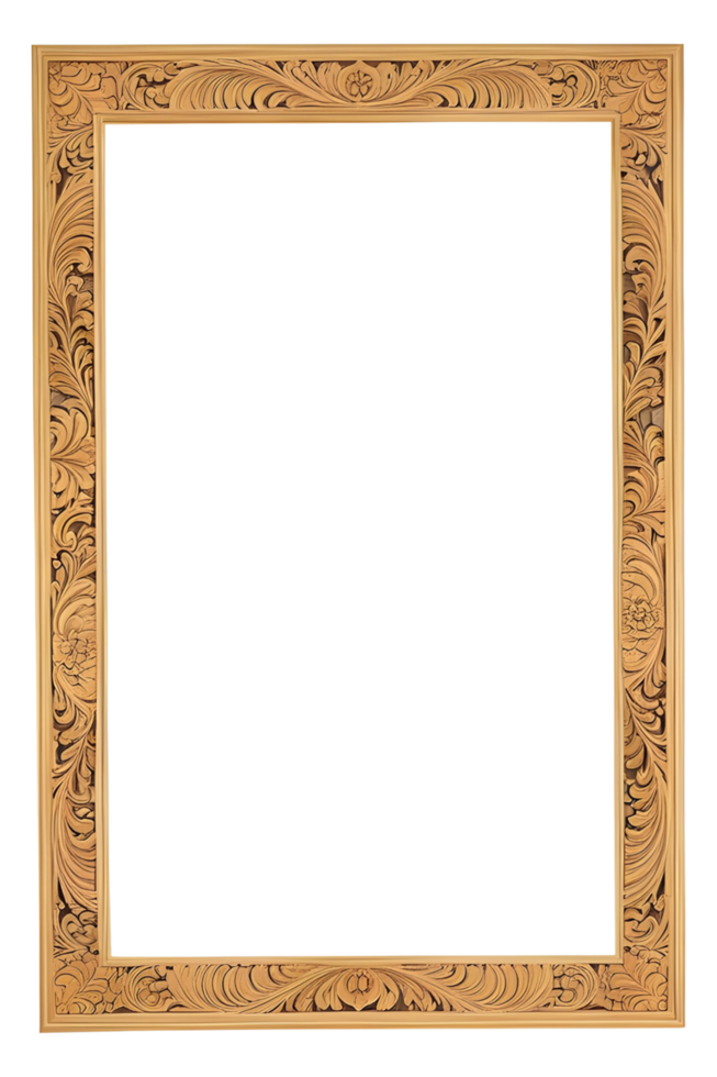 AI generated Wooden Frame With Beautiful Traditional Carvings PNG Transparent Background