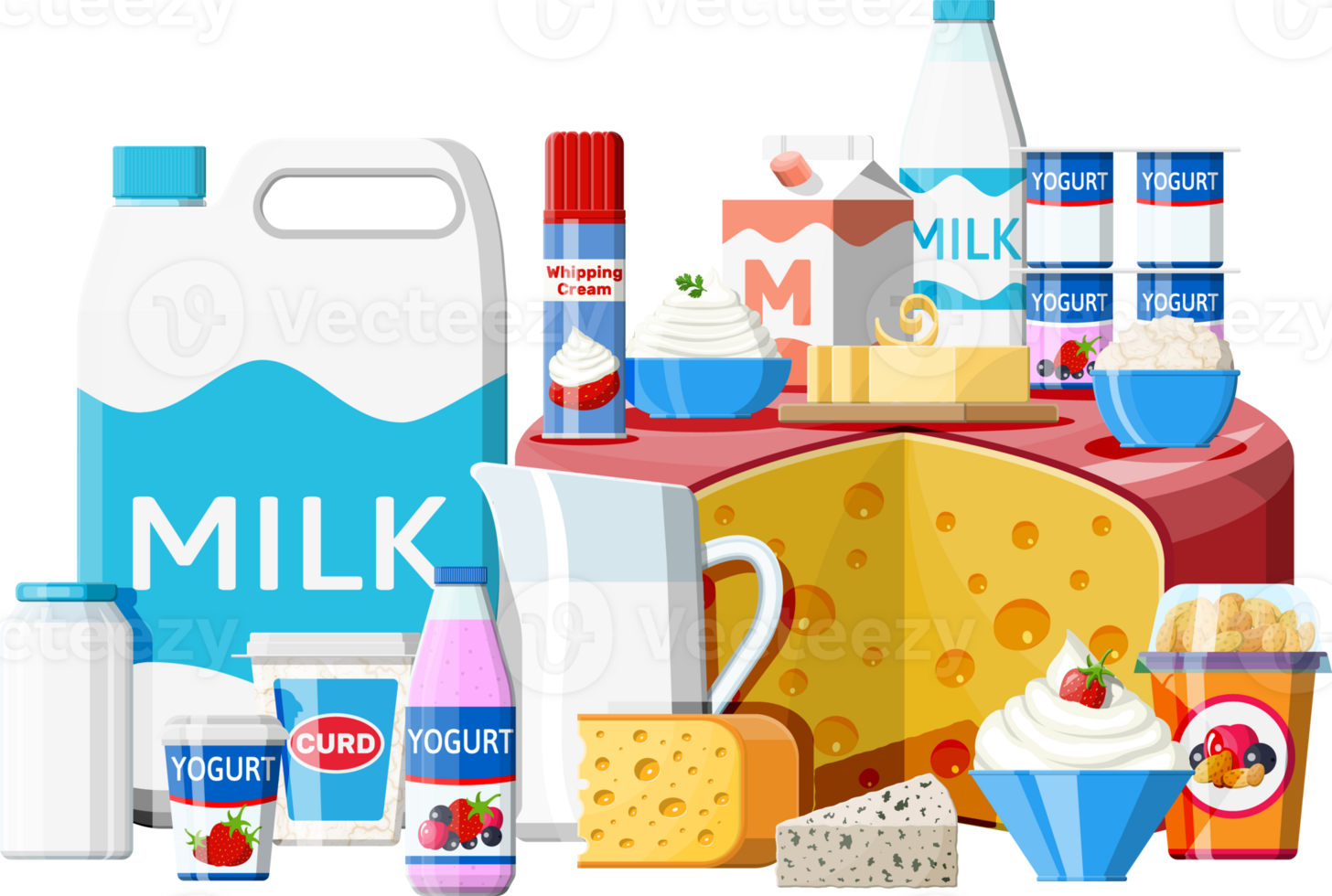 Dairy products set. Collection of milk food. png