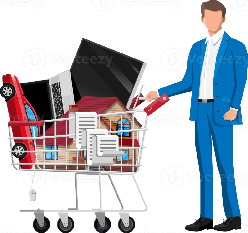 Customer with supermarket shopping cart png