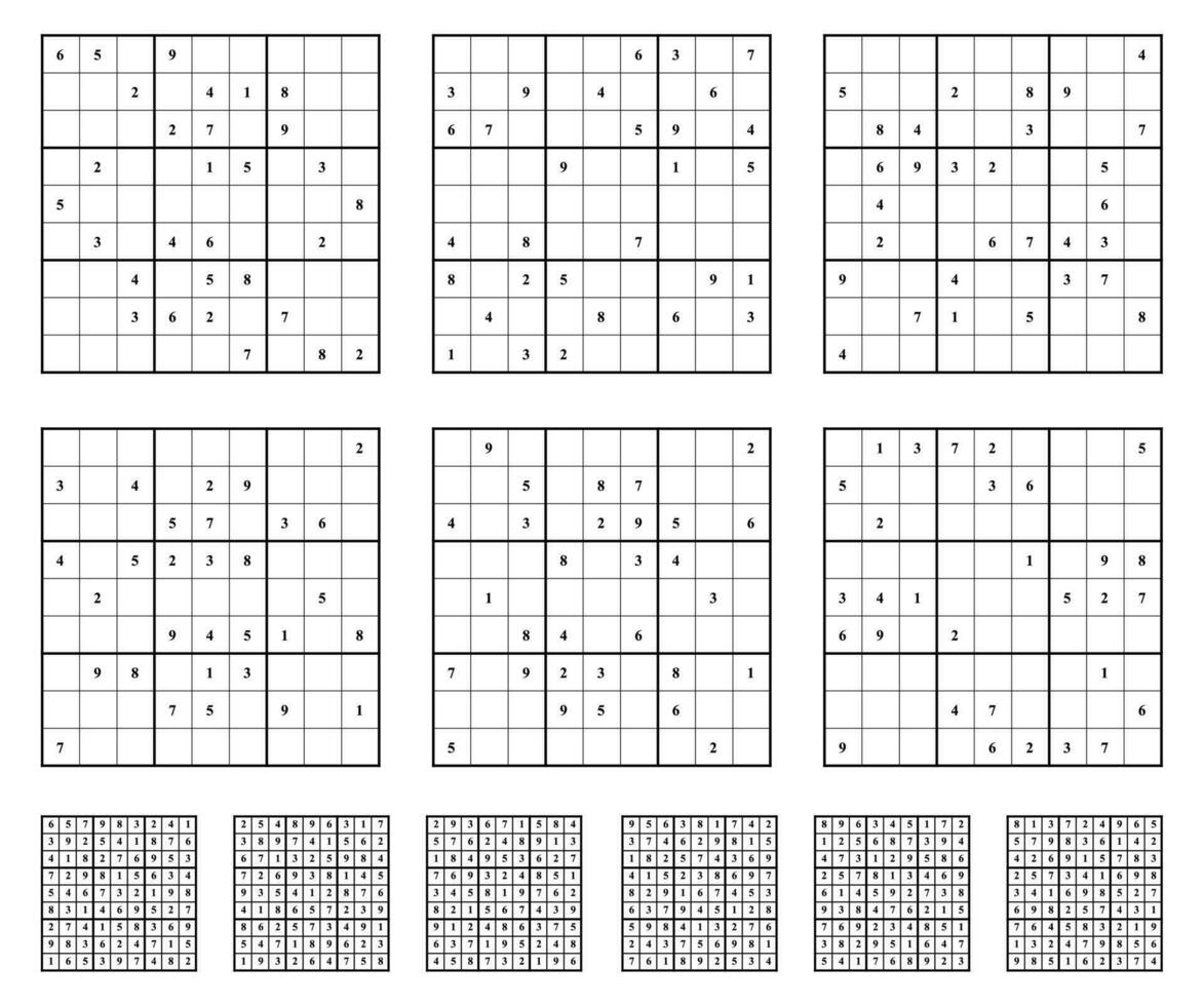 sudoku juego conjunto con respuestas vector