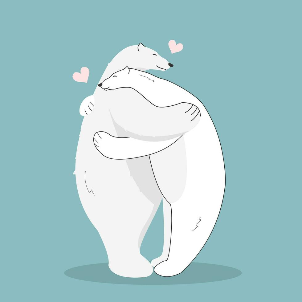 Cute cartoon bear hugging.  Simple vector clip art illustration, logo. Greeting seasonal for scrapbooking, card, poster and invitations and printing on fabric for the valentines day.