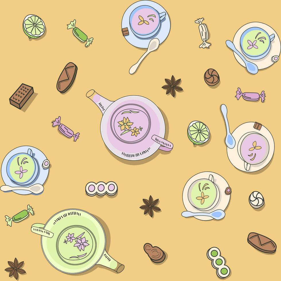 Vector illustration cute seamless pattern, background with cookies. Food pattern. Pastry background white and black texture. Vector illustration.