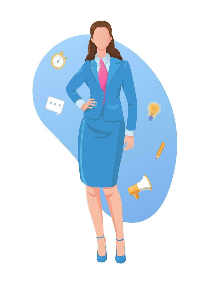 Business Concept illustration. Vector. Businesswoman Design Concept. Flat colored illustration isolated on a white background. vector