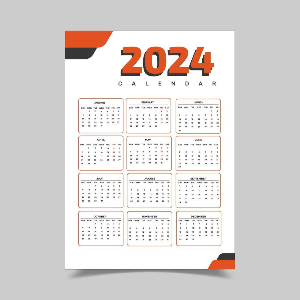 2024 Calendar I 2024 Calendar for Office vector