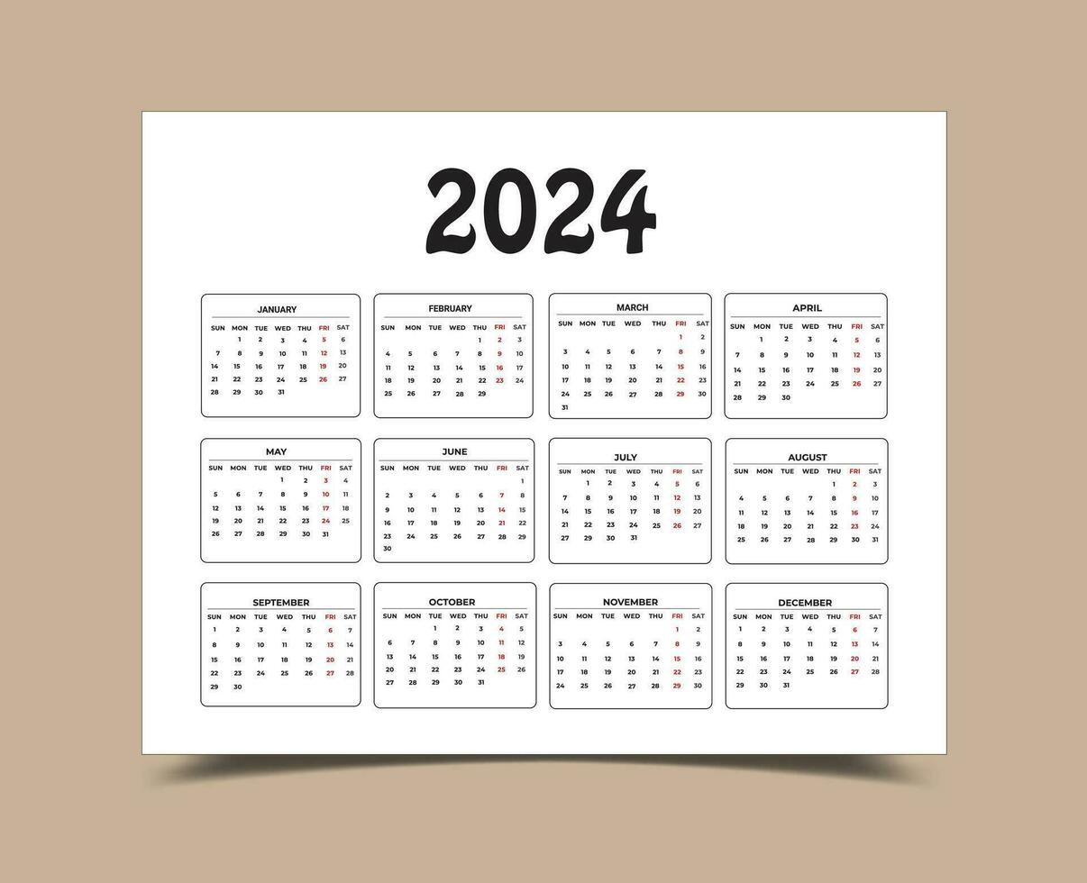 2024 Calendar I 2024 Calendar for Office vector