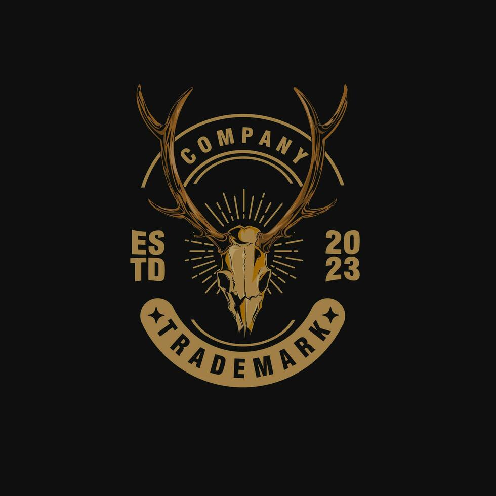 deer skull badge vintage logo design vector template illustration