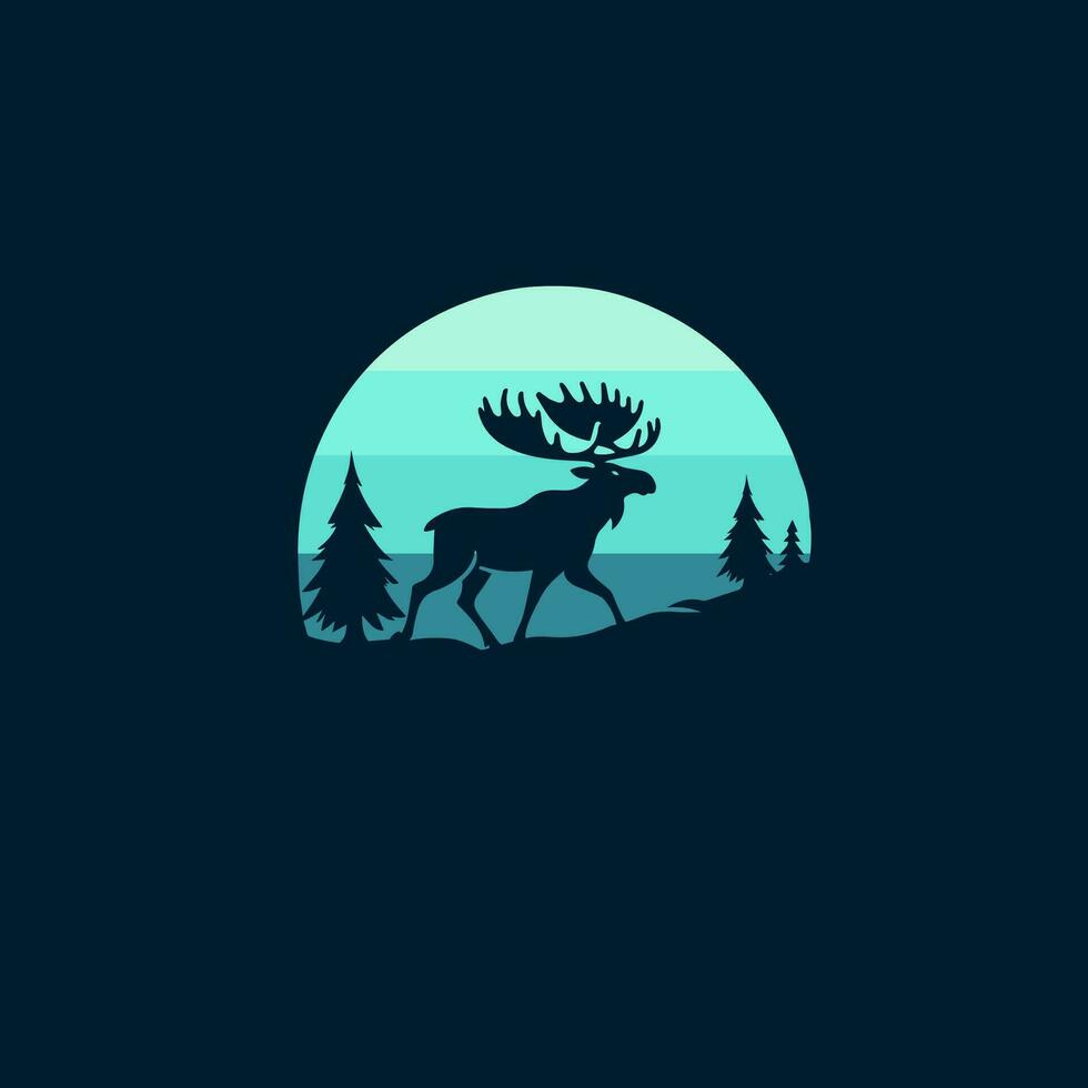 moose in the forest logo design vector template illustration