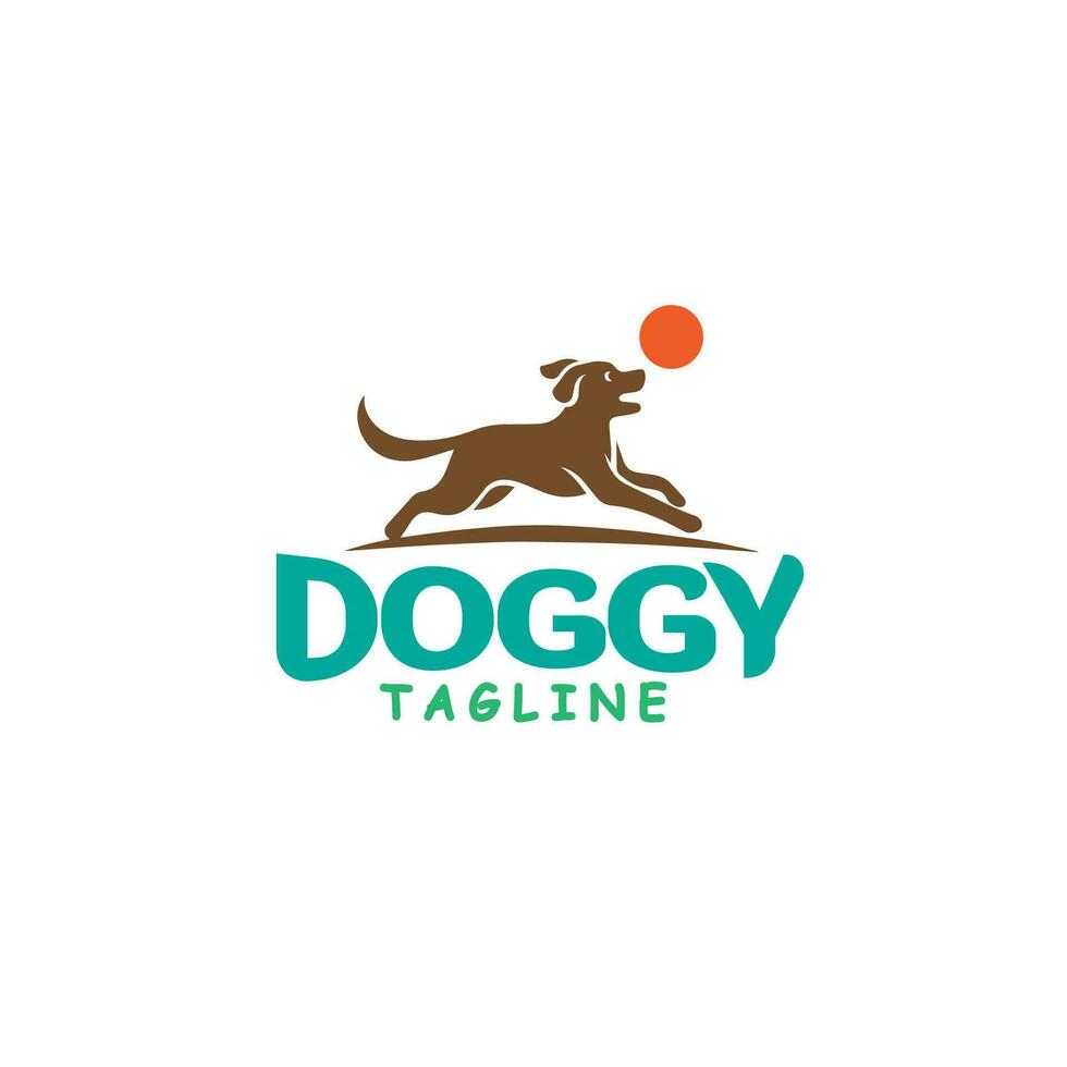 dog playing ball logo design vector template illustration