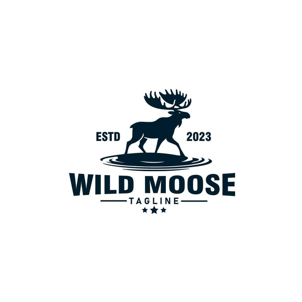 moose vintage silhouette style logo design vector template