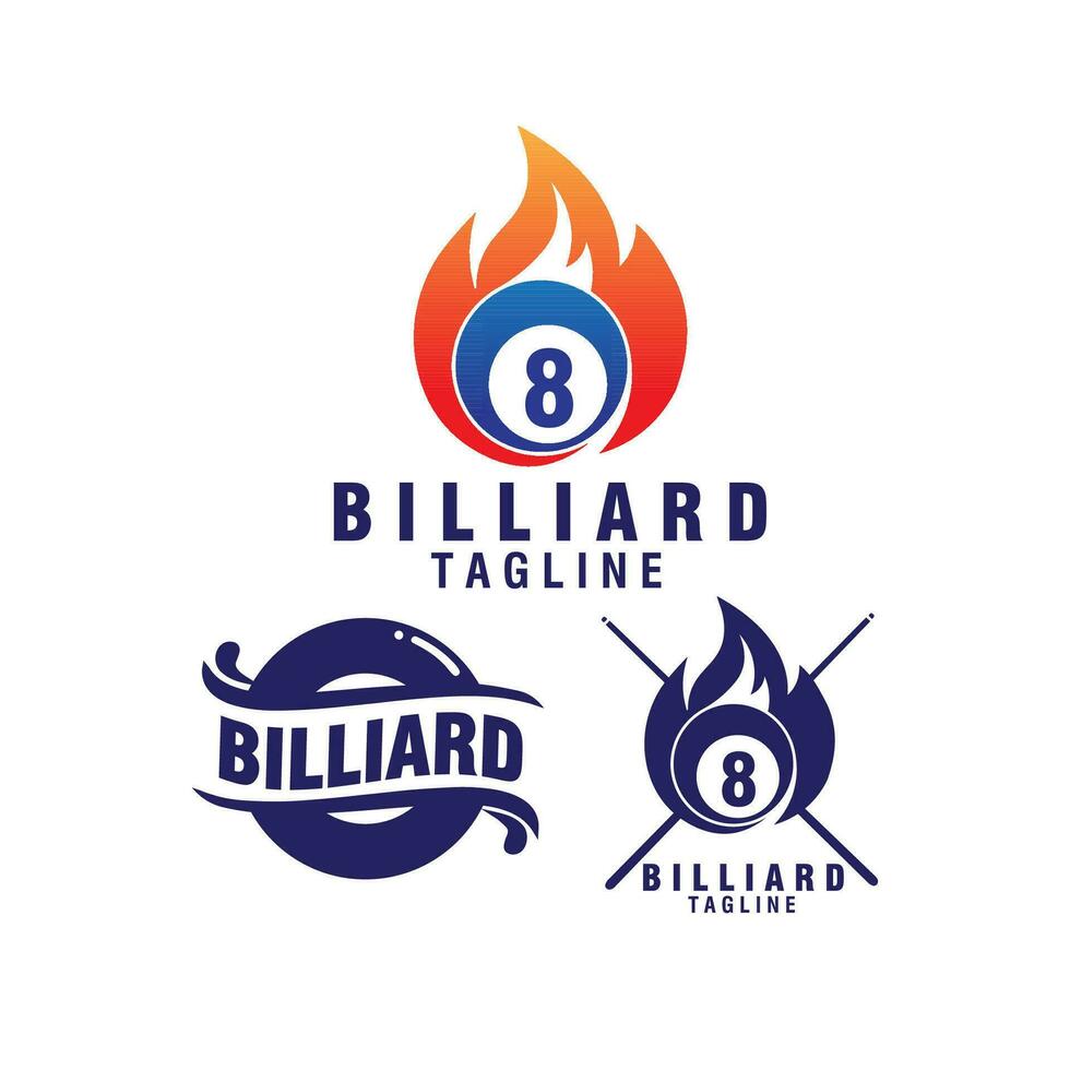 billiard flame badge set logo design vector template