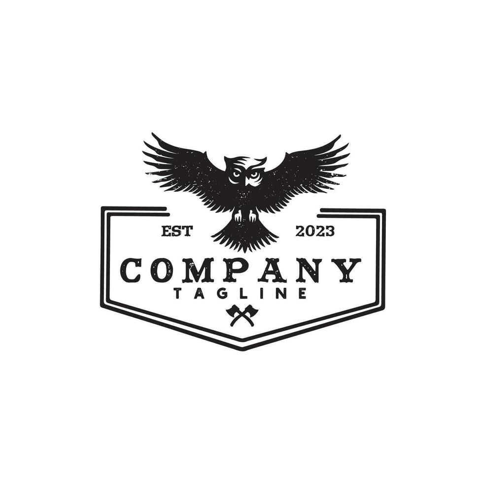 flying owl badge vintage logo design vector template illustration