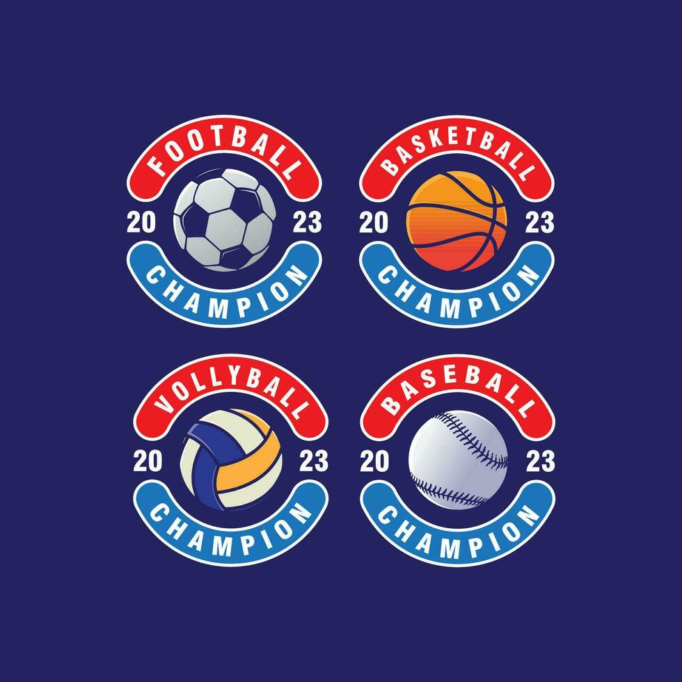 set sports logo soccer, basketball, volleyball, baseball badge design vector template