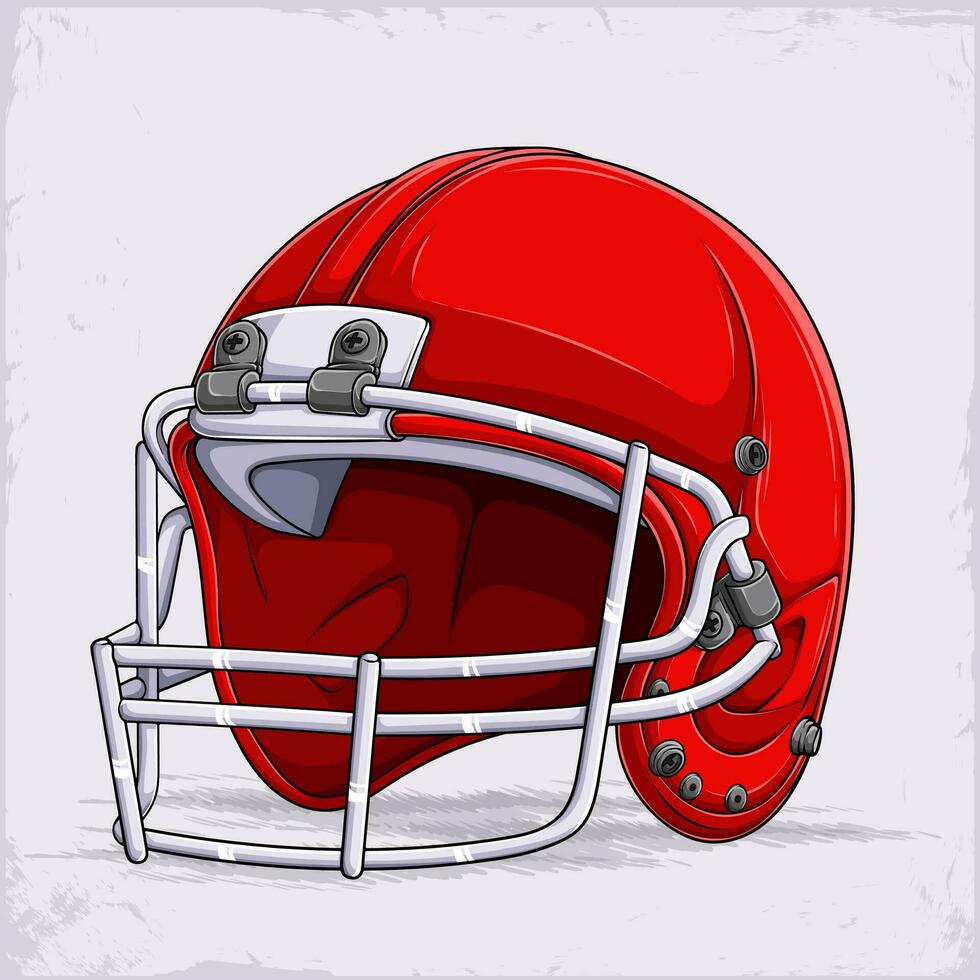 Hand drawn red American football Helmet isolated on white background. Rugby helmet, sports accessory vector