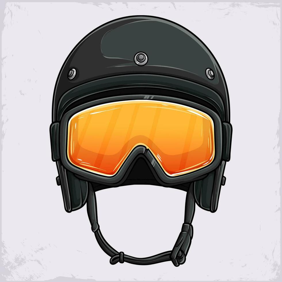 Hand drawn Snowboarding black helmet and goggles, Mountain ski sport equipment, Winter safe activity vector