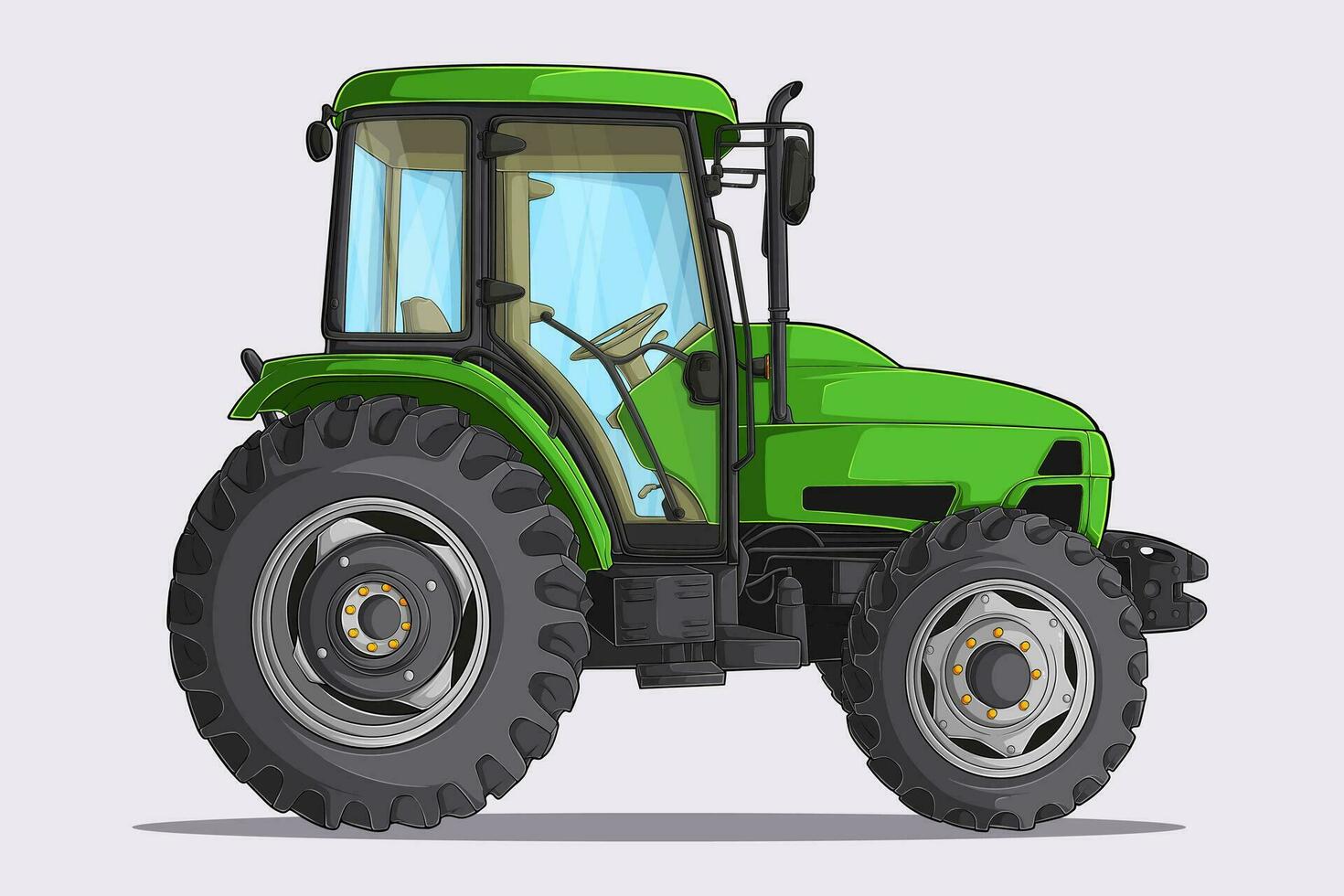 Hand drawn green Tractor truck, Farming tractor, agricultural modern tractor, transportation truck vector