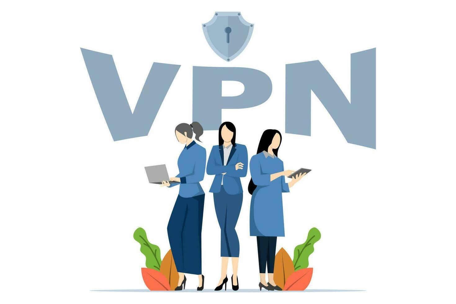 personaje accediendo sitios utilizando vpn Servicio a derivación bloqueo y desbloquear, programas para gratis utilizar de el Internet, mensajeros y social redes, personaje utilizando computadora portátil, plano vector ilustración.