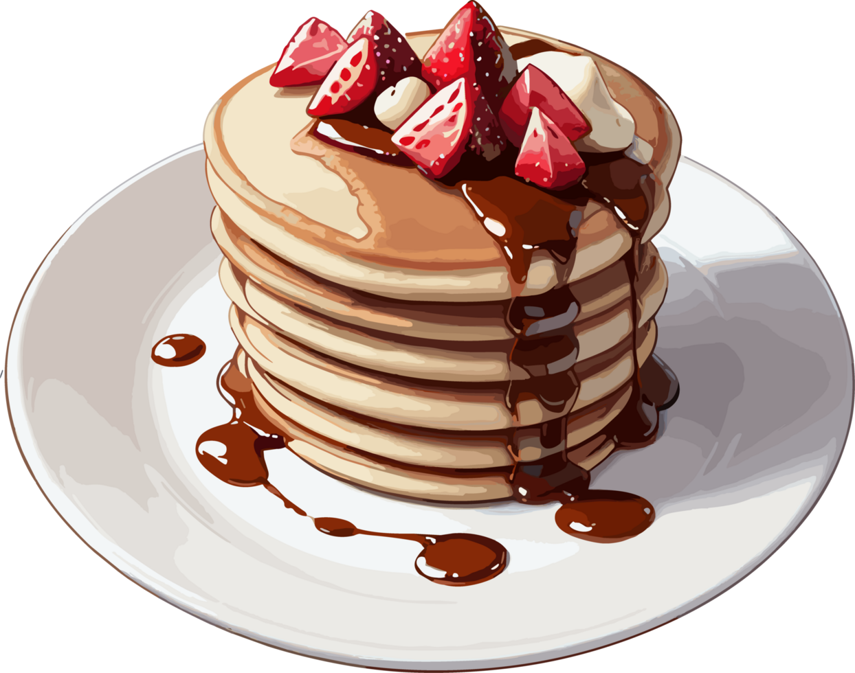 ai generato pancake con cioccolato salsa e fragola frutta guarnizione illustrazione png