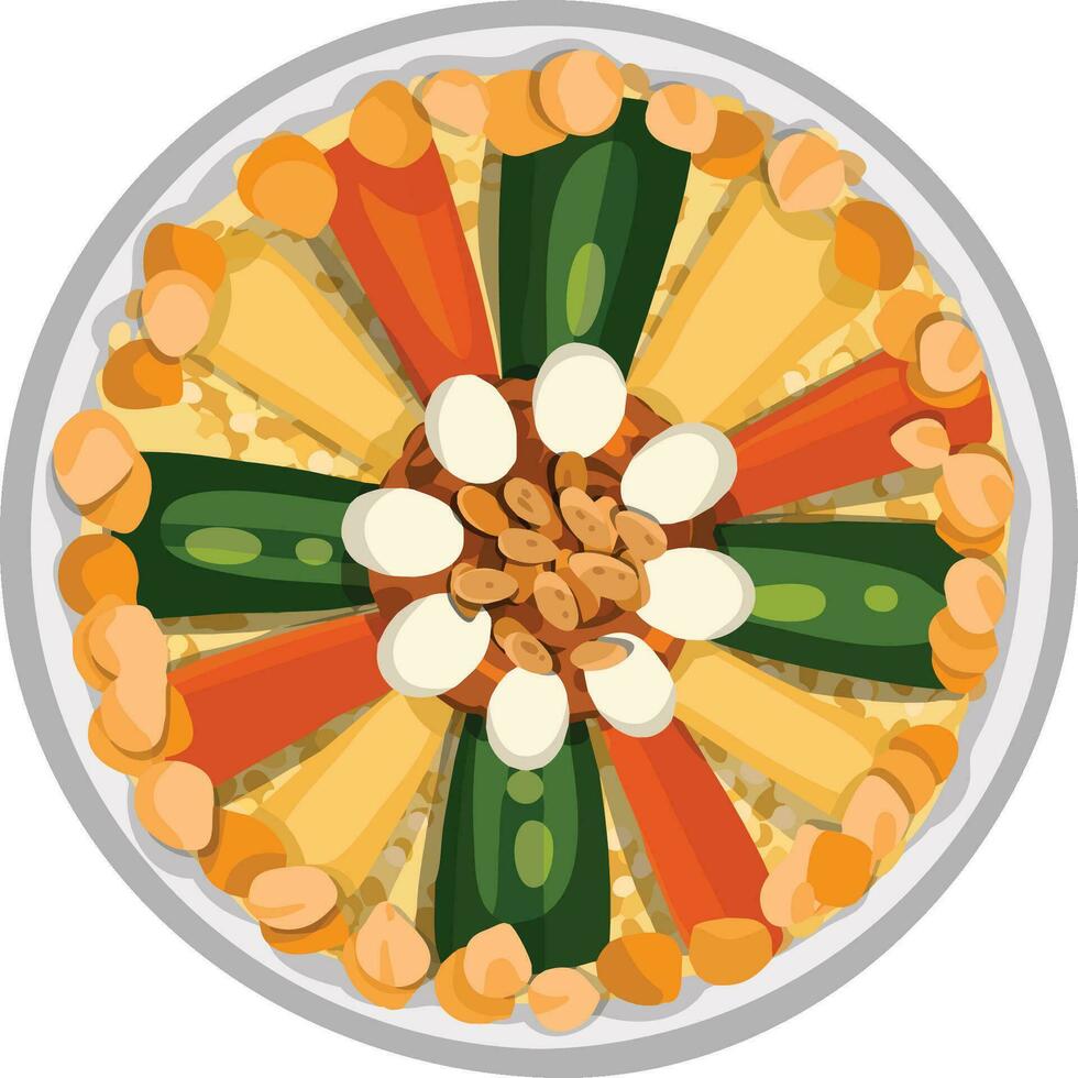 Top View Couscous. Middle Eastern Food Illustrator Vector. vector