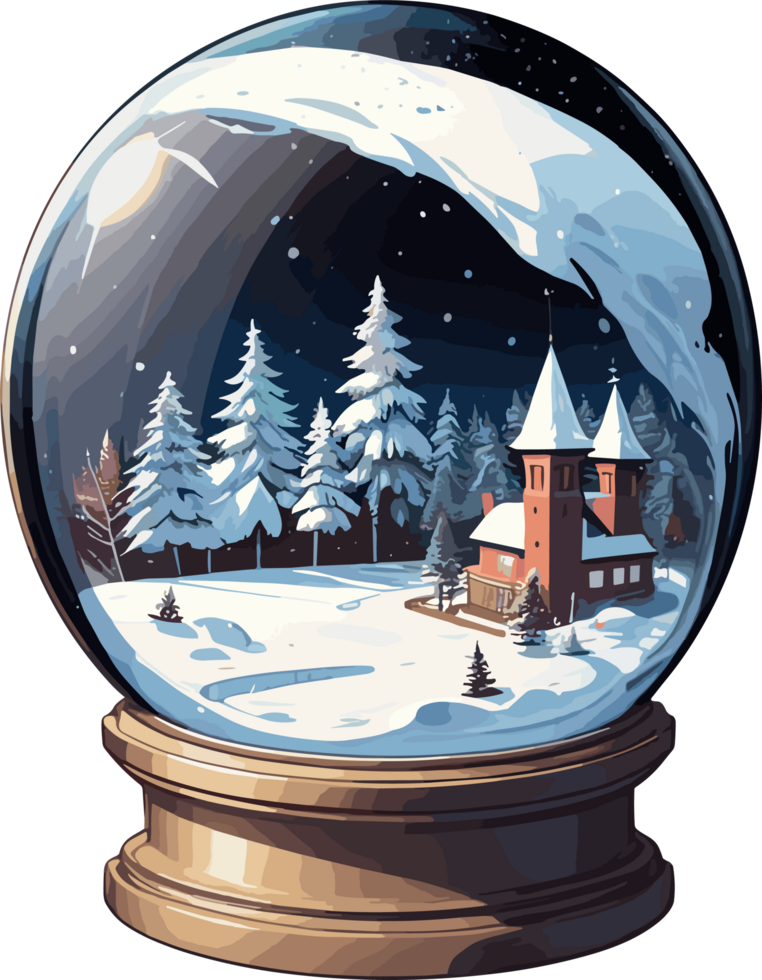 ai généré hiver nuit vue à l'intérieur neige globe illustration png