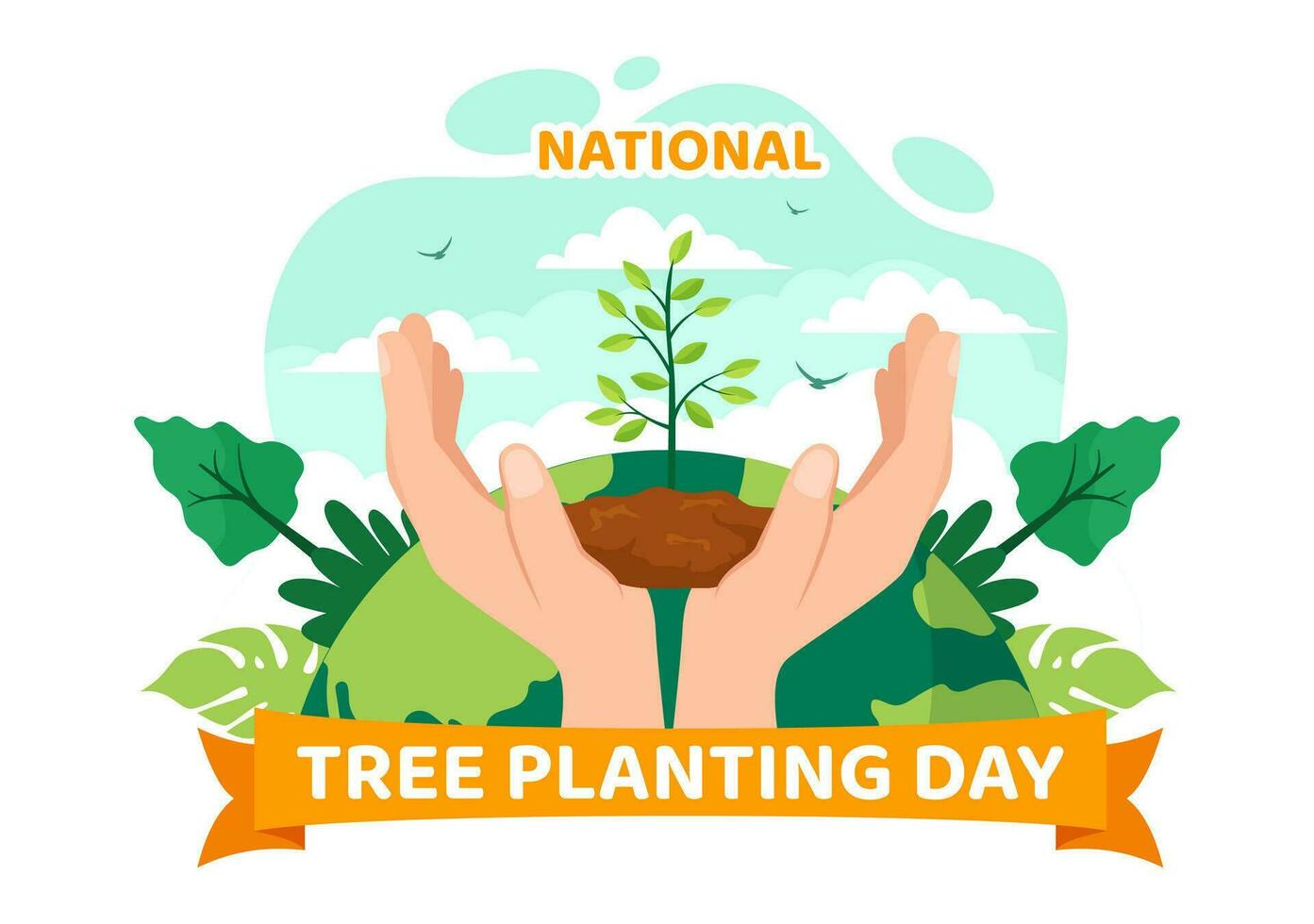 National Tree Planting Day Vector Illustration with Kids Plant Seedling Trees in Forest or Garden in Arbor Flat Cartoon Background Design