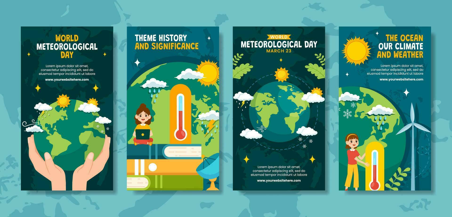 Meteorological Day Social Media Stories Flat Cartoon Hand Drawn Templates Background Illustration vector