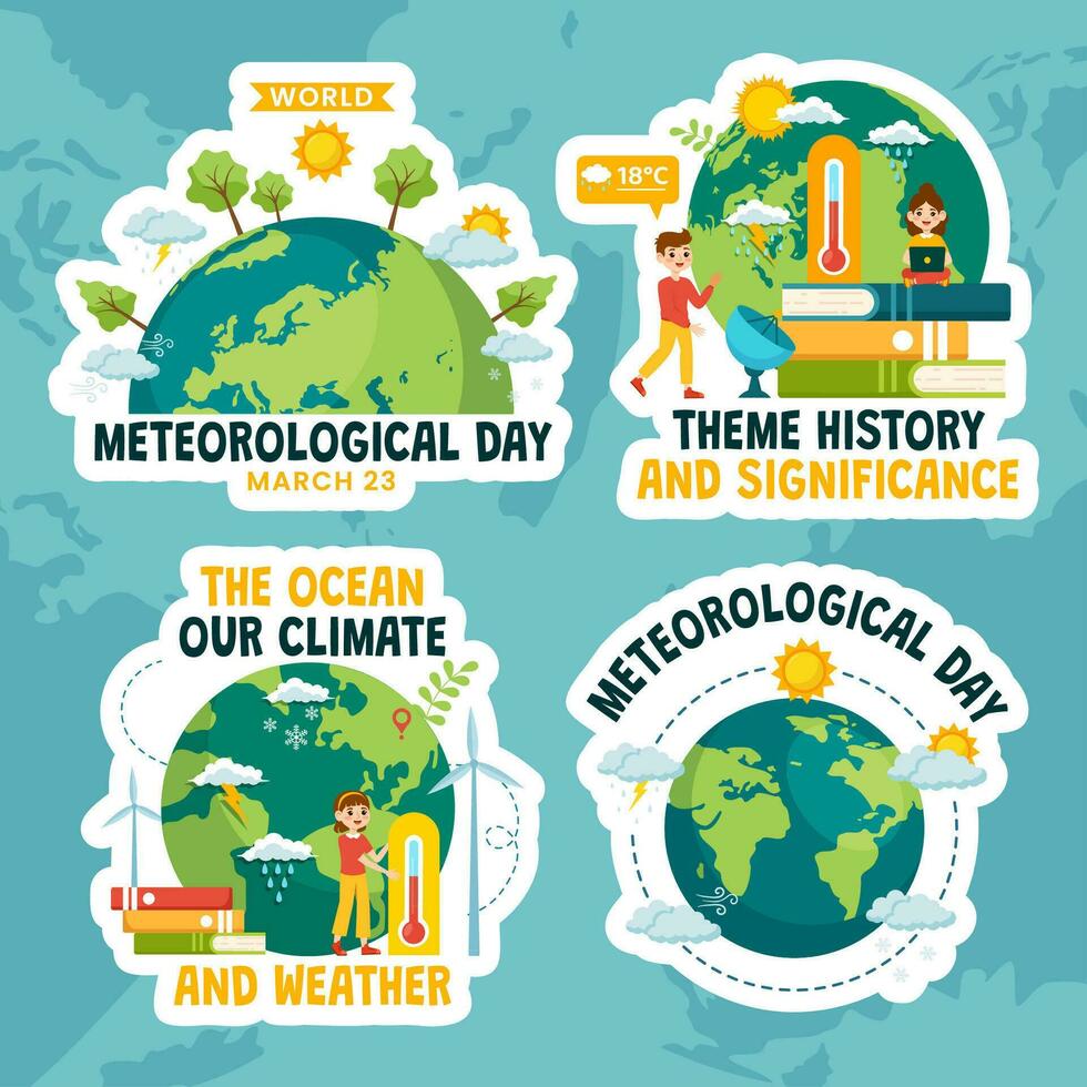 Meteorological Day Label Flat Cartoon Hand Drawn Templates Background Illustration vector