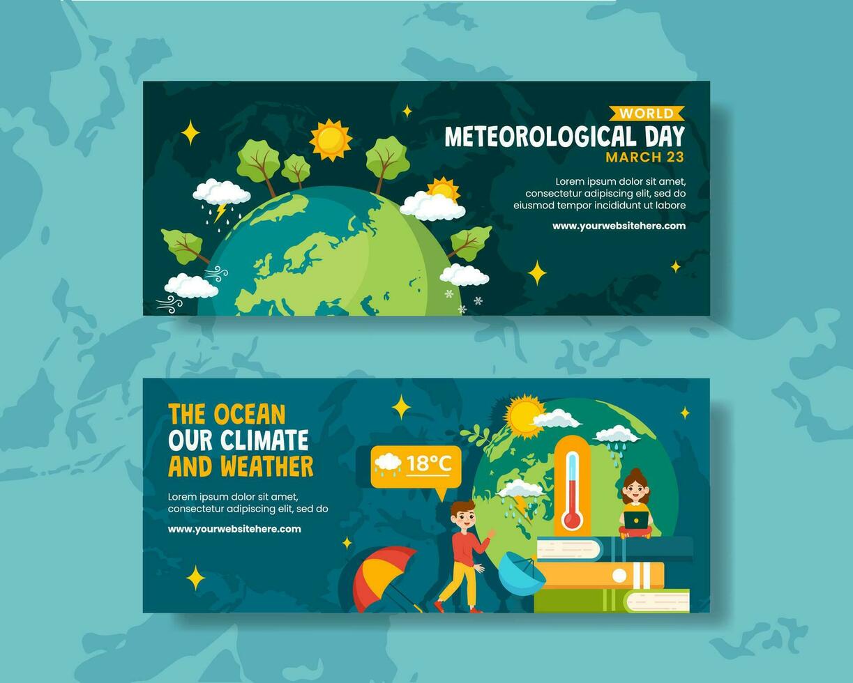 Meteorological Day Horizontal Banner Flat Cartoon Hand Drawn Templates Background Illustration vector