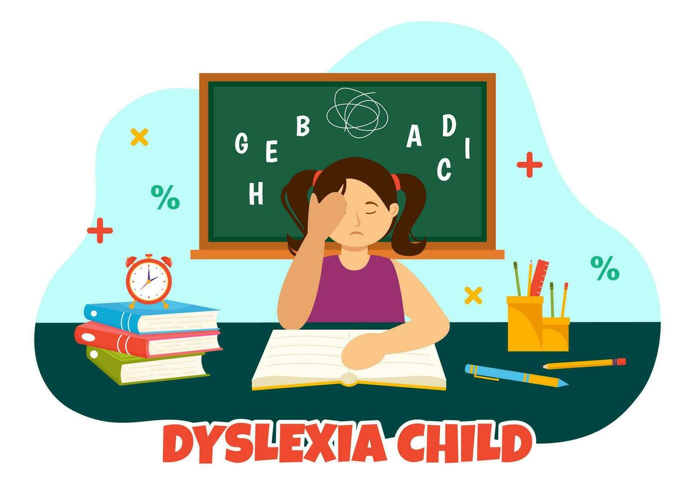 dislexia niños vector ilustración de niños dislexia trastorno y dificultad en aprendizaje leyendo con letras volador fuera en plano dibujos animados antecedentes