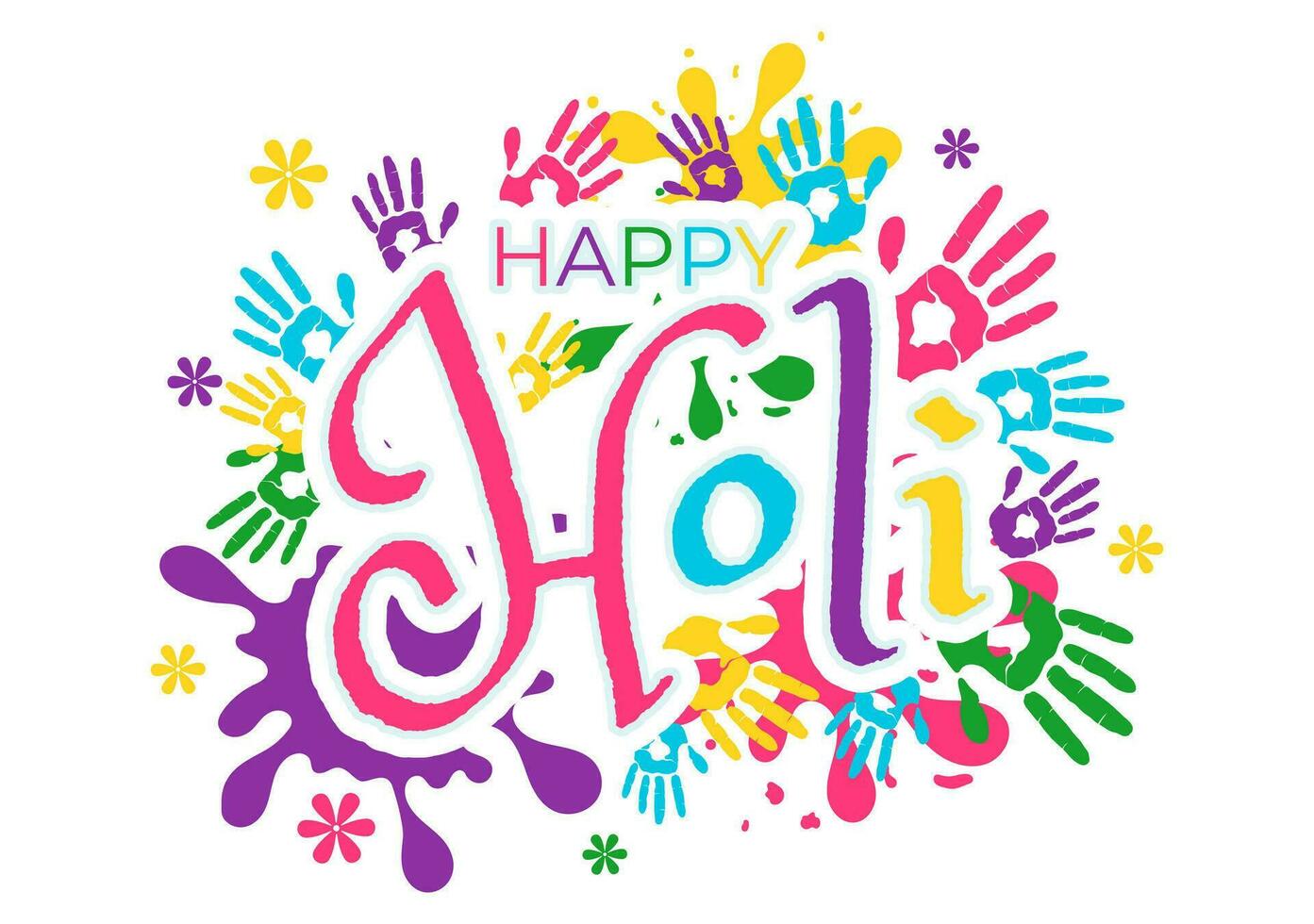 Happy Holi Festival Vector Illustration with Colorful Pot and Powder In Hindi in Colors Celebration Flat Cartoon Background Design